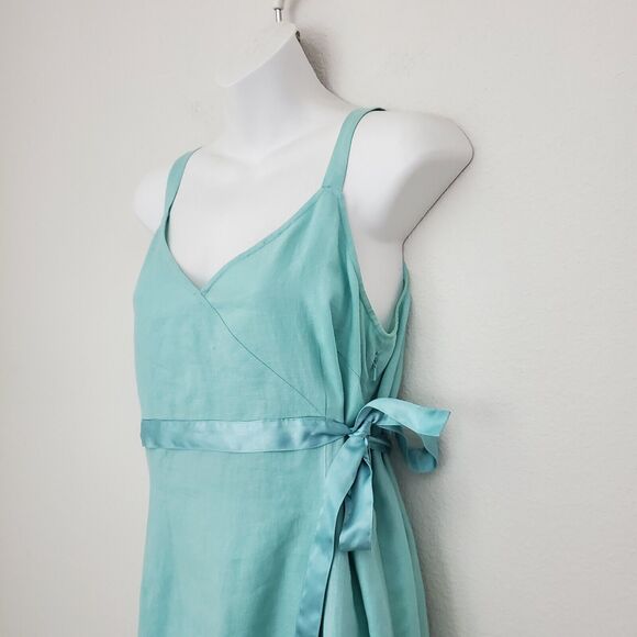 Willi Smith Dress 8 Green Linen Midi Faux Wrap Cottagecore Romantic Feminine - Picture 4 of 8